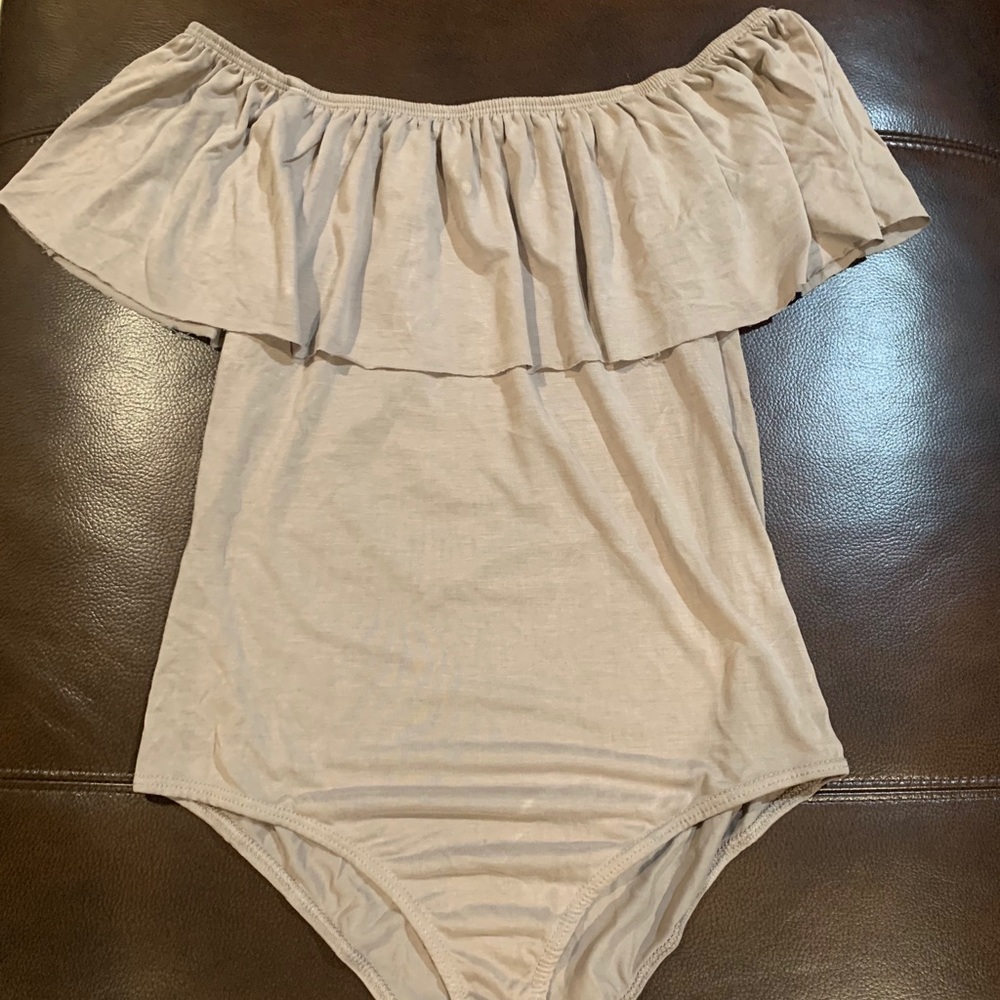 Ash brown off the shoulders bodysuit